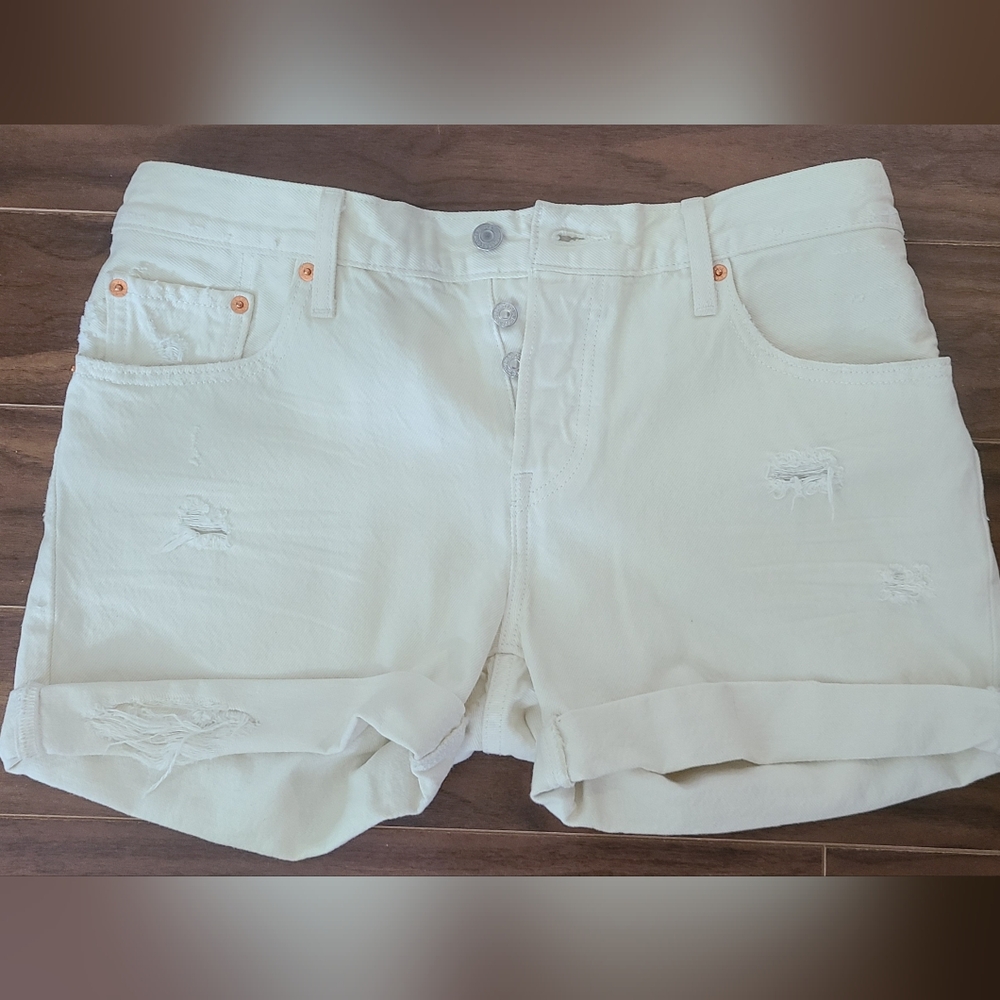 Levi's White Distressed Jean Shorts
